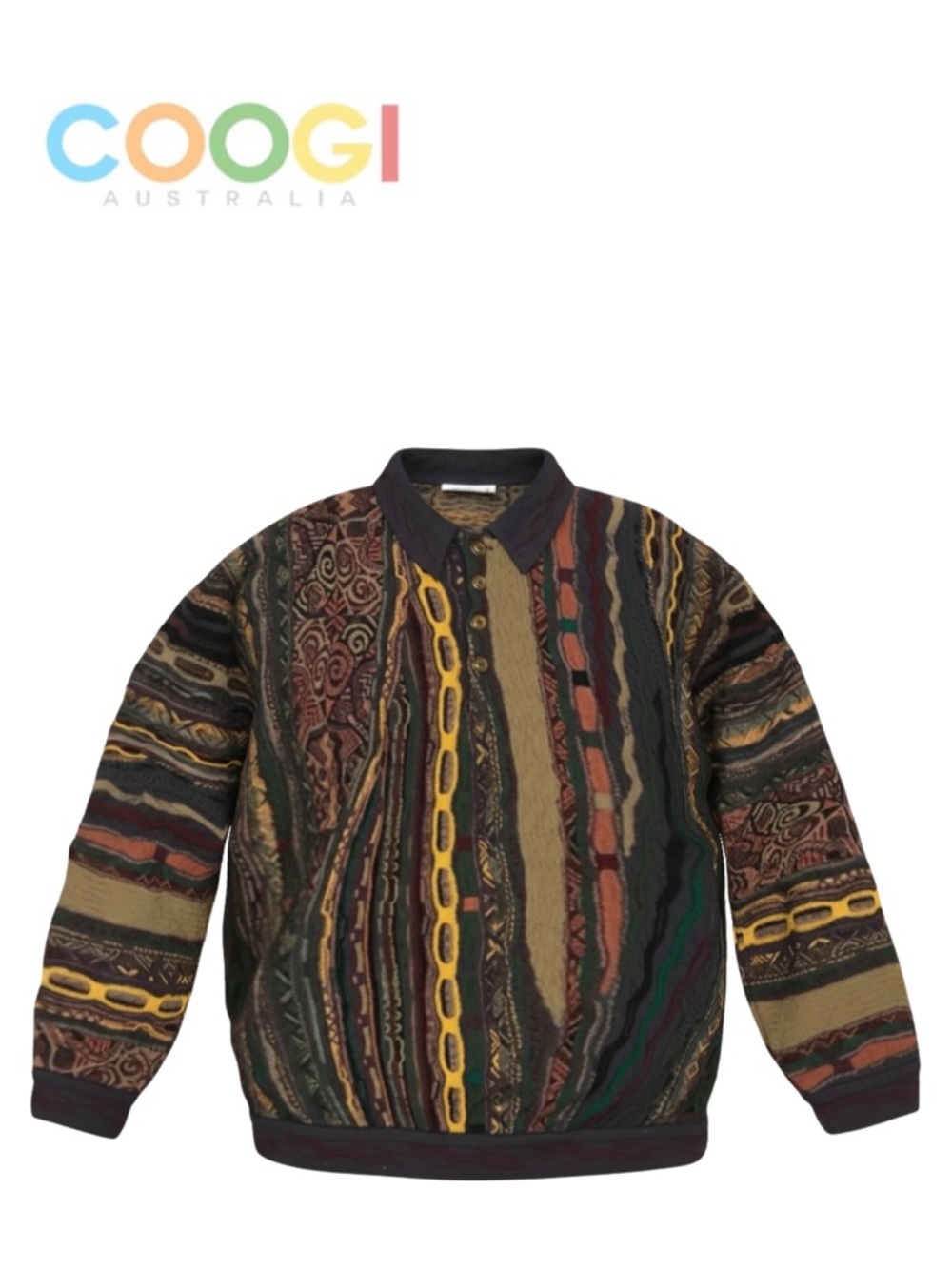 COOGI Australia DNA Abstract 3D Knit Multicolor Collared Sweater Biggie Cosby